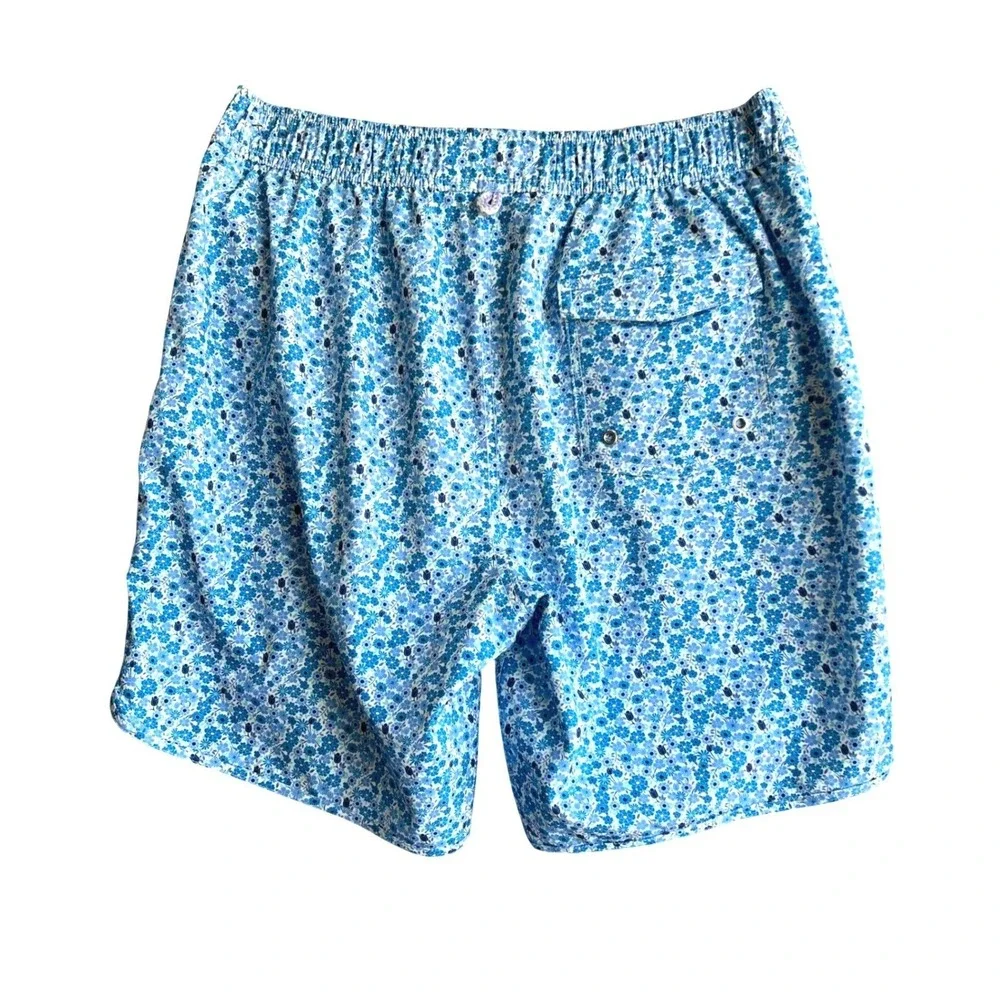 Johnnie-O Mens Blue Floral Swim Trunks Elastic Waist Mesh Lined Size S Small